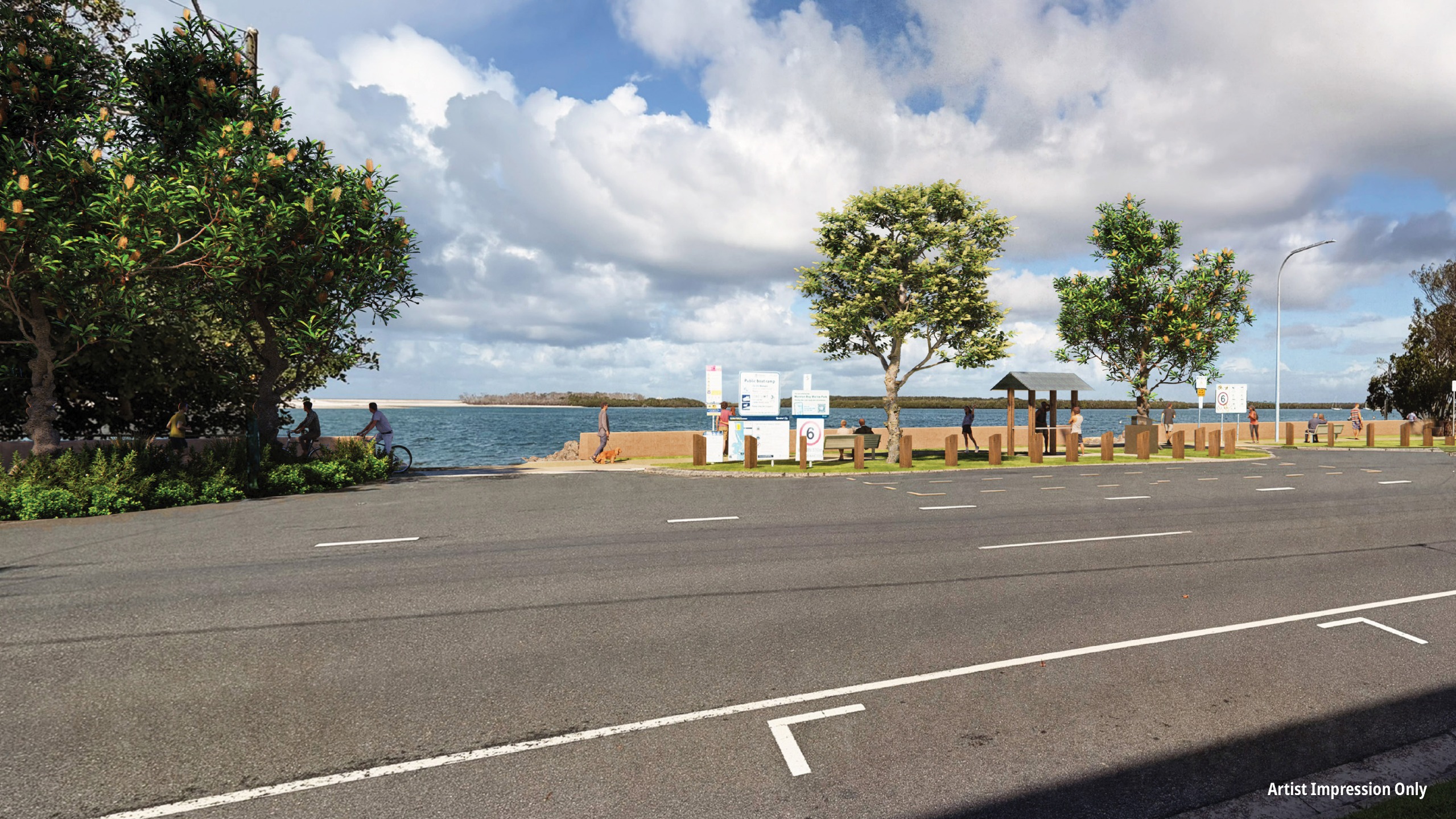 Proposed : This is an artist impression of the view from the Esplanade to the proposed improvements at the boat ramps. 