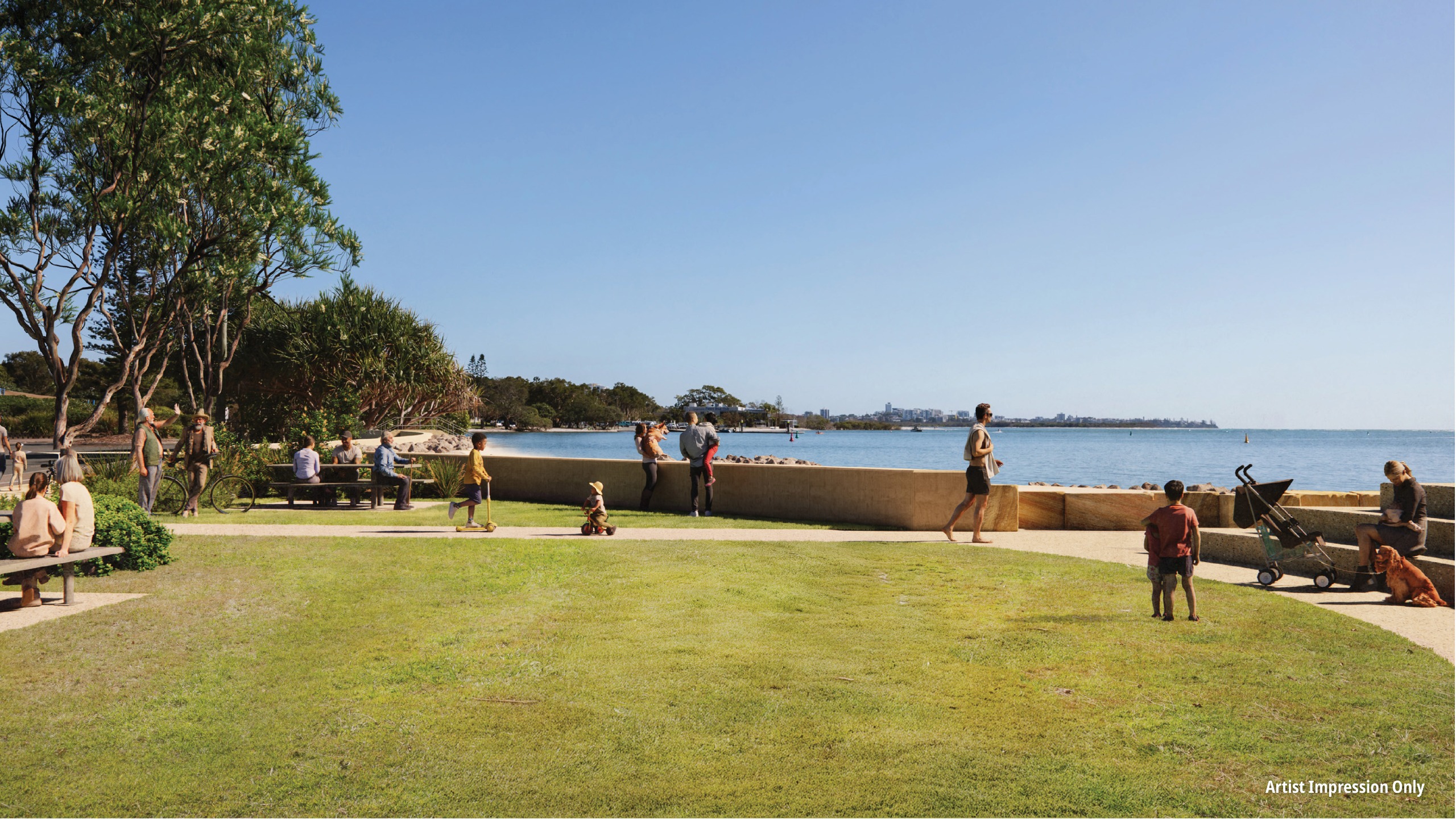 Proposed: This is an artis impression of proposed improvements to the park space between the refurbished rock groin and the Military Jetty. 