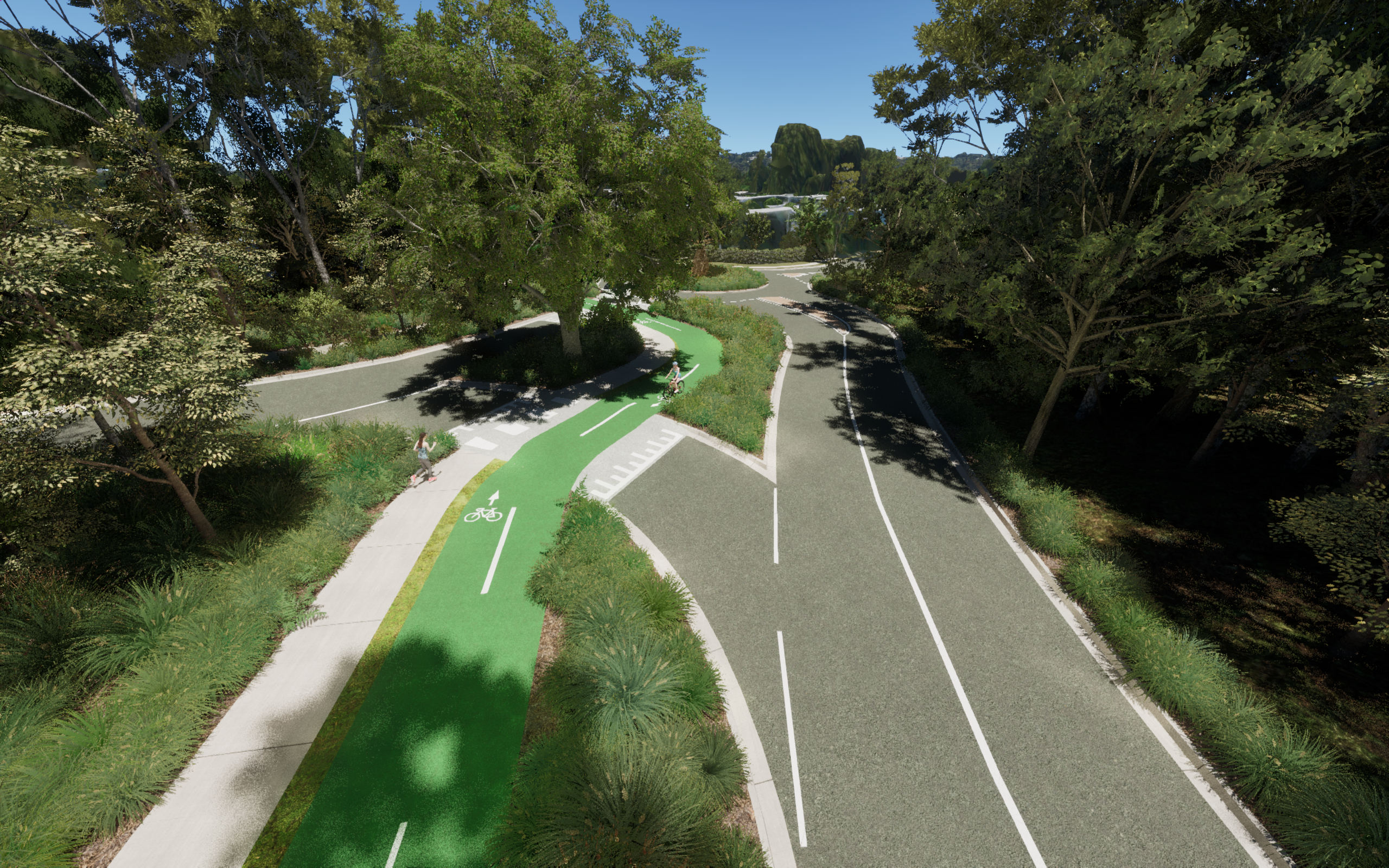 Artist impression showing a dedicated left turn into Starling Street with priority walking and riding crossing