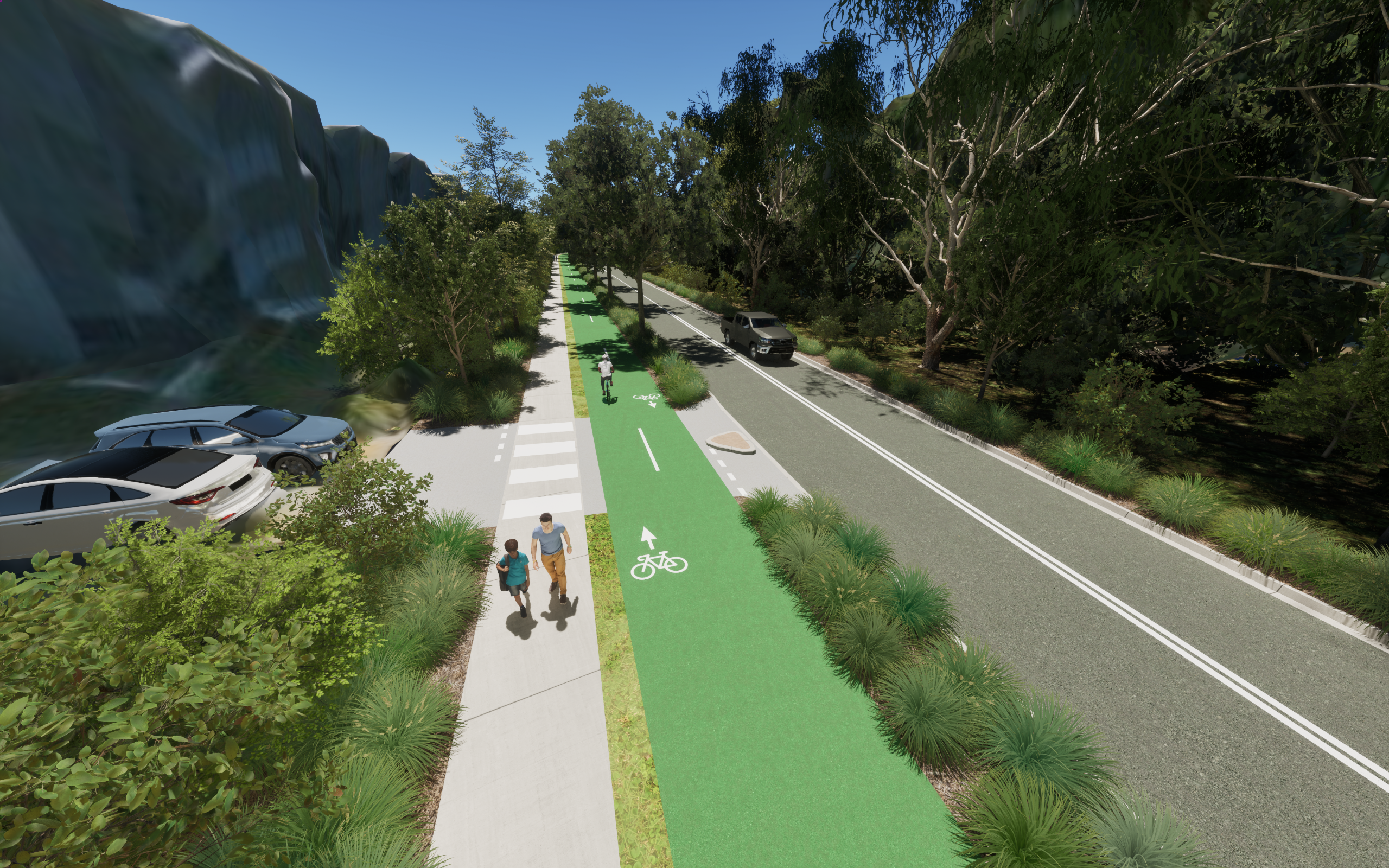 Artist impression showing Left in/Left out vehicle access into Atrium (as per condition of development)