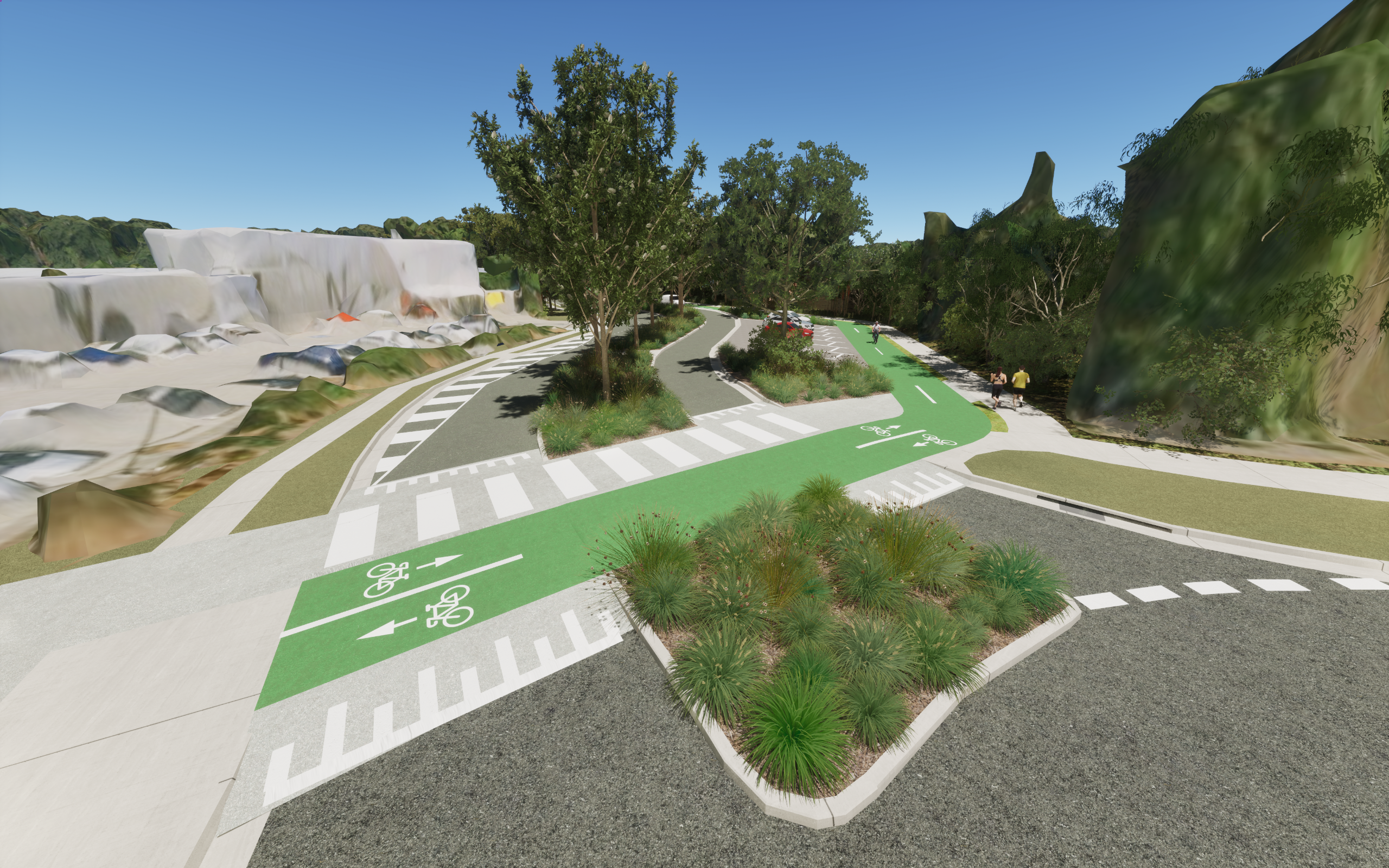 ​Artist impression showing a priority walking and riding crossing on Goshawk Boulevard