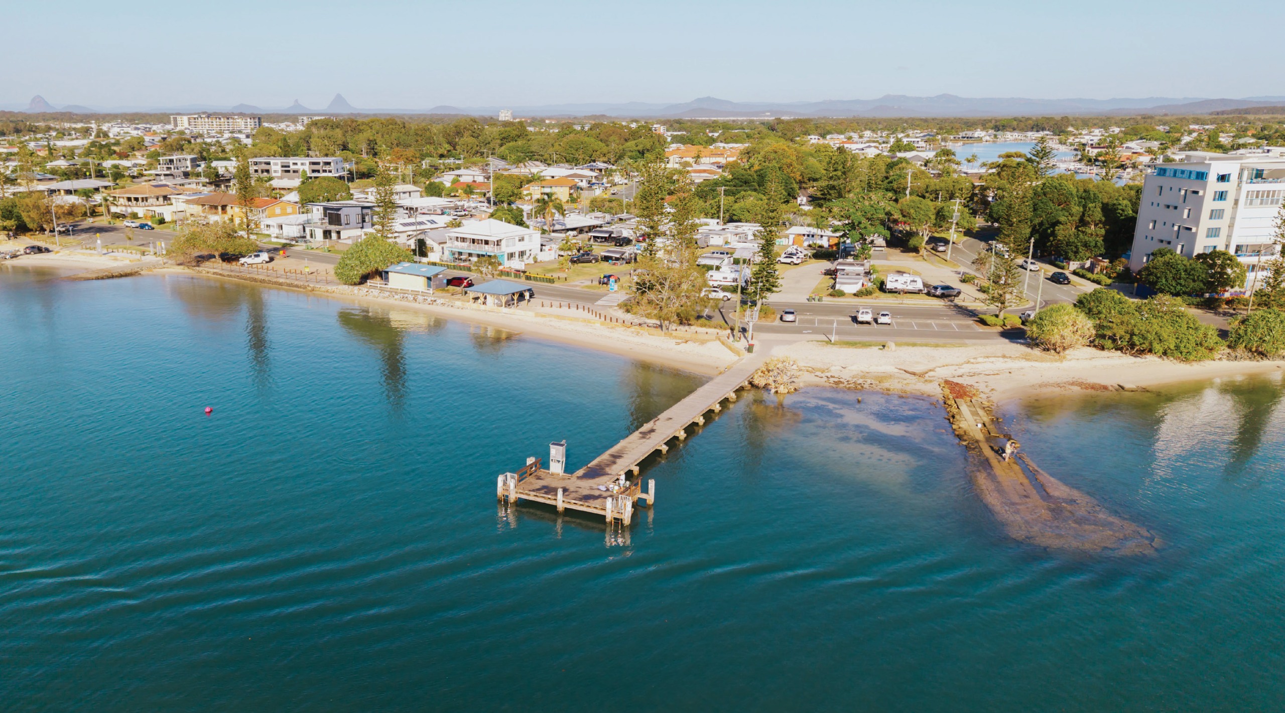 Current: This image shows current conditions from the refurbished rock groin to the south boat ramp.