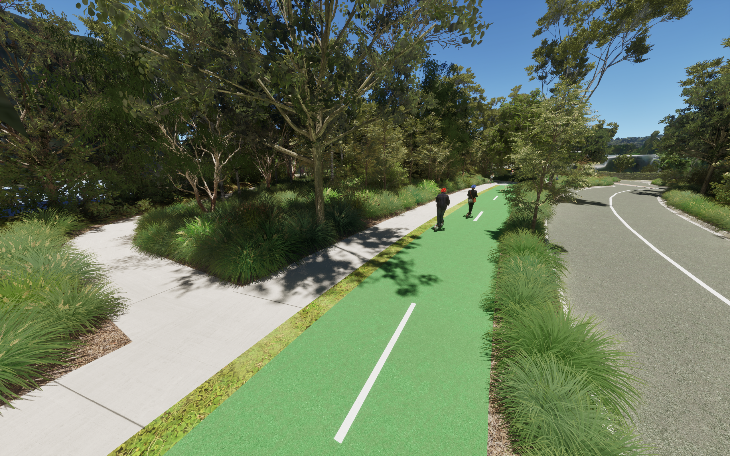 Artist illustration showing a new shared path connection into Starling Street and the Atrium Budeirm