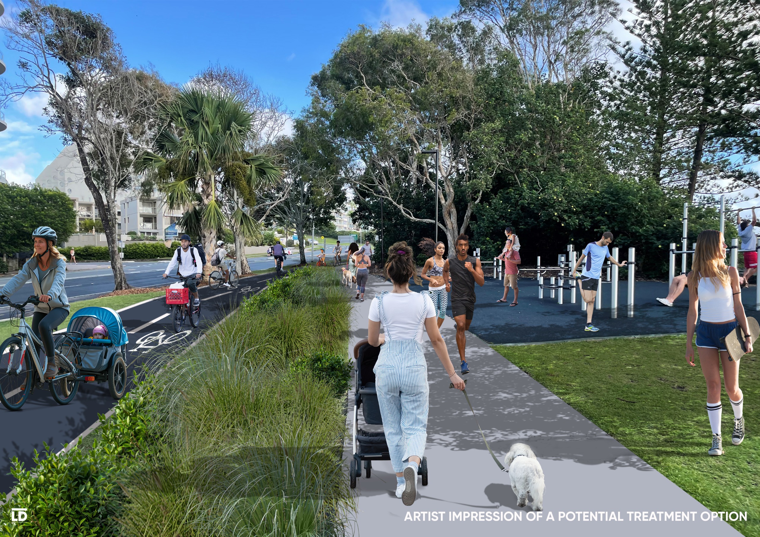 After: Proposed concept - view north of Mooloolaba Esplanade Paths 