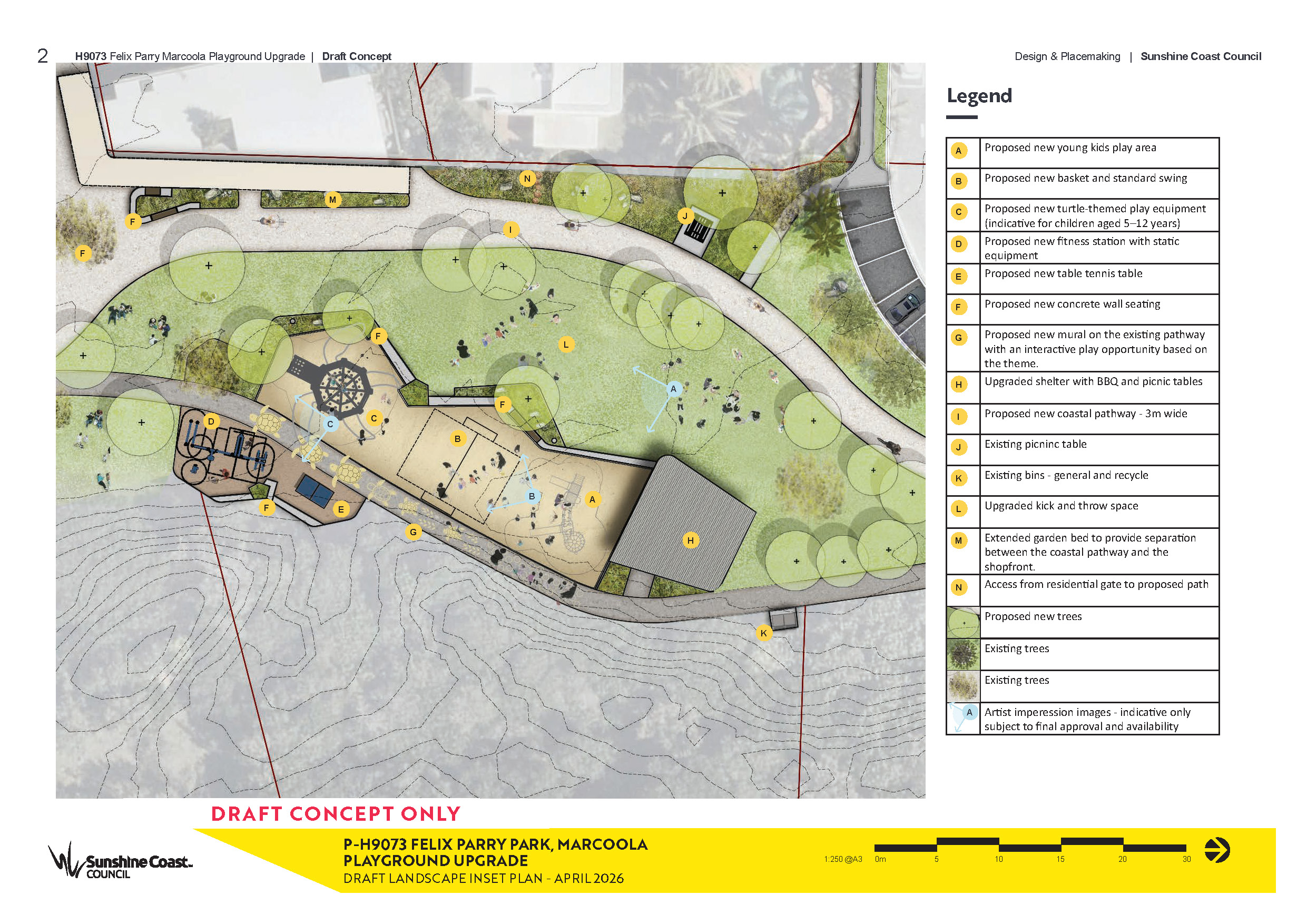 This a concept design on the proposed upgrades to Felix Parry Park in Marcoola