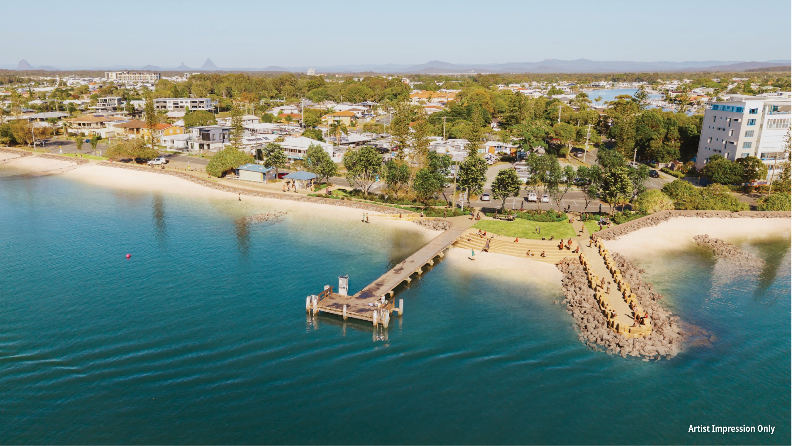 Proposed : This shows an artist impression of how the area could look from the refurbished rock groin to the south boat ramp.