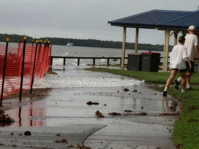 This image shows the impact of coastal and flooding hazards at a coastal pathway in Golden Beach