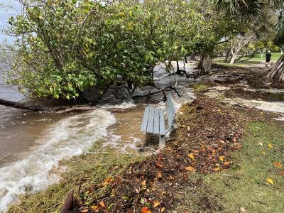 This image shows the impact of coastal and flooding hazards at the Golden Beach foreshore 